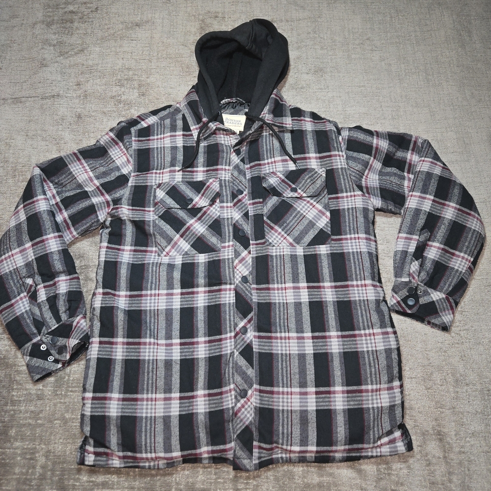 Boston Traders Men's Quilted Flannel Hooded Jacket, size Medium